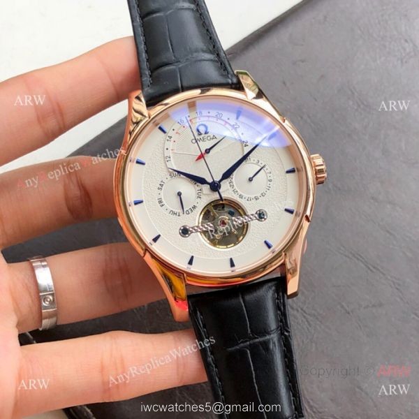 Replica Omega Tourbillon All Black Leather Strap Watches 43mm