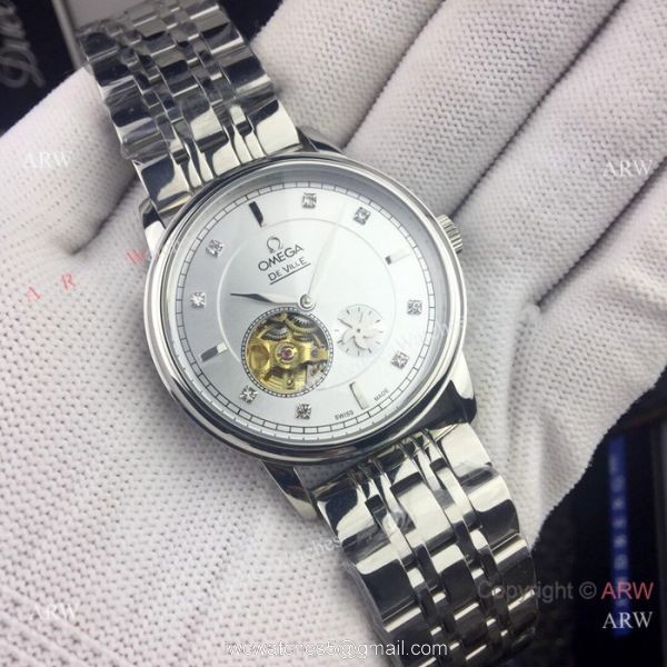 Omega De Ville Fake Watches Stainless Steel Black Dial Tourbillon 41mm