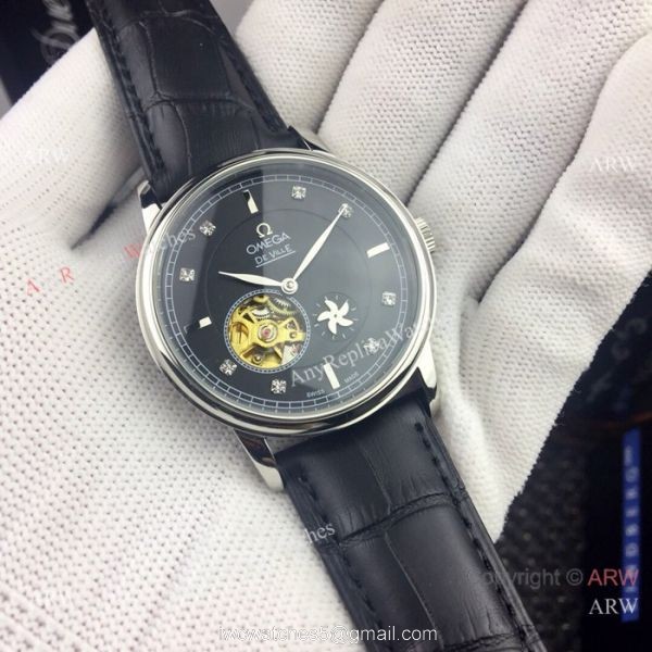 Copy Omega Tourbillon De Ville Watches Gold Case Silver Dial