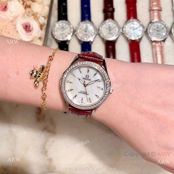 Copy Omega DeVille Co-Axial Cscapement Ladies 34mm watch Diamond bezel