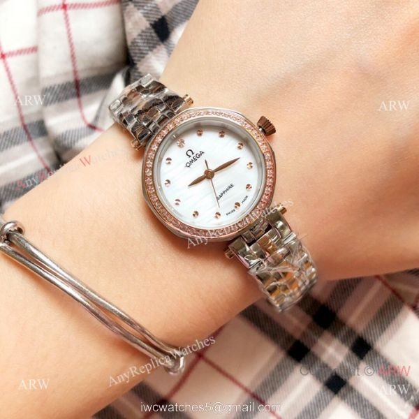 Replica Omega Women Watches Stainless Steel White MOP Dial
