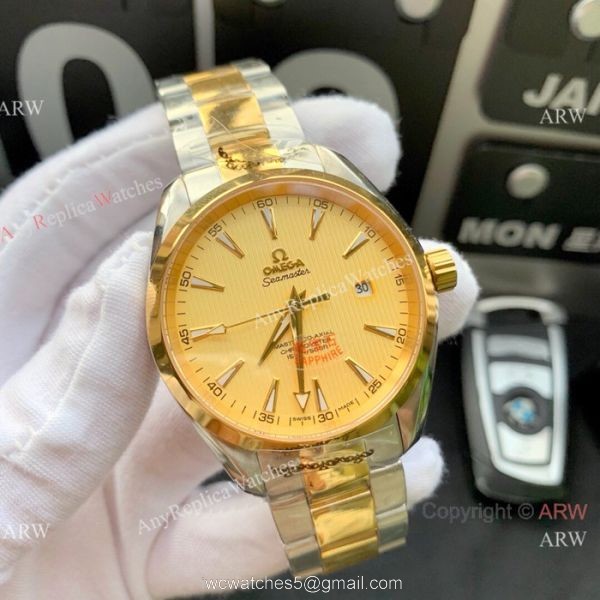 Copy Omega Seamaster Aqua Terra Swiss Citizen 8215 Watches 2-Tone Black Dial