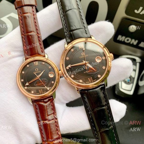 Omega De Ville Black Dial Leather Strap Automatic Watch Omega Couple Watch