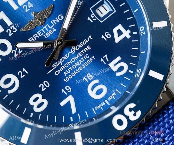 Swiss Copy Breitling Superocean II Sapphire Glass Watch Silver Case Blue Face