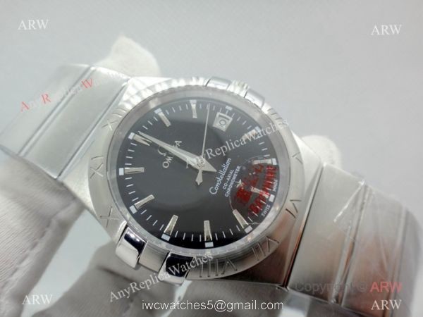 Omega Double Eagle Black Dial Stainless Steel Men Watch Replica