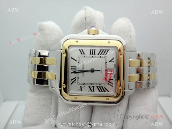 Panthere De Cartier Silver Dial Two Tone Men Watch 38mm