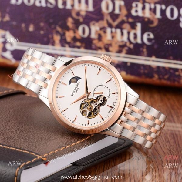 New Style Copy Patek Philippe Moon phase Watch Rose Gold 41mm Case