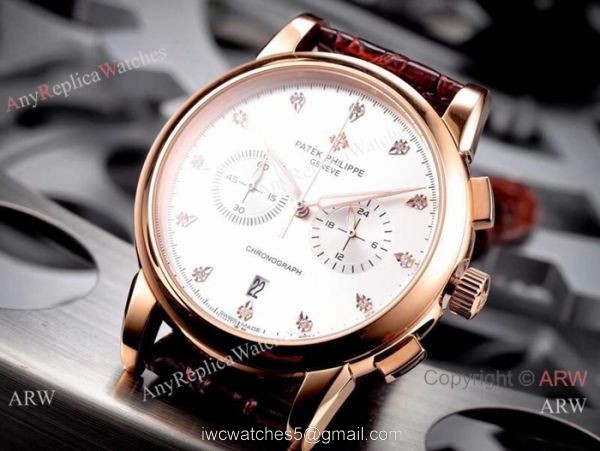 Copy Patek Philippe Geneve Chronograph Watch White Dial Brown Leather Band