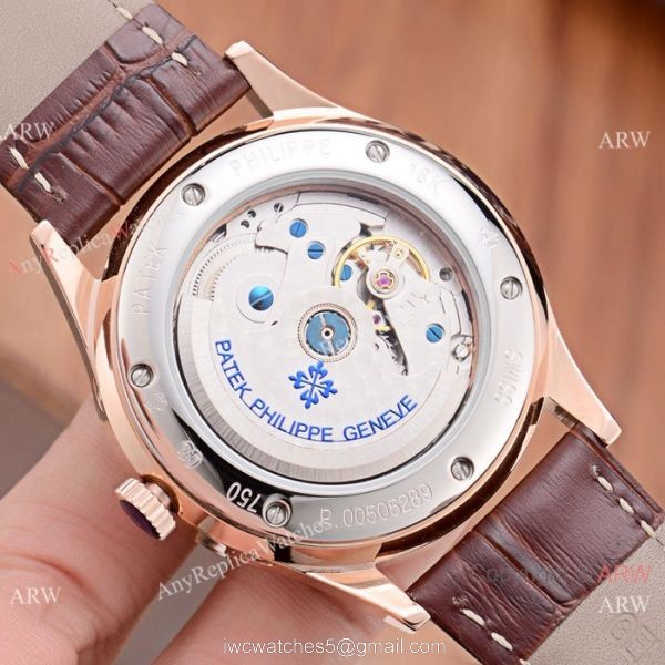 Patek Philippe Perpetual Calendar Rose Gold Case with Brown Leather Strap Watch