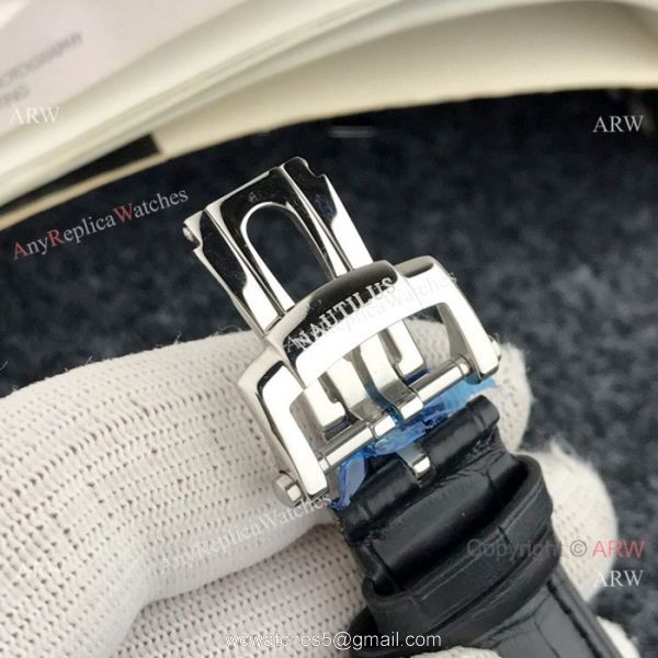 Patek Philippe Tourbillon Black Copy Watch Black Leather Strap