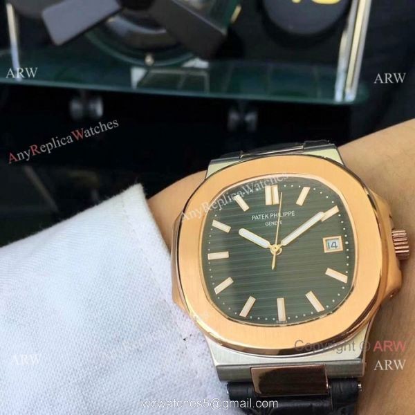 Patek Philippe Nautilus Replica Watches Rose Gold Brown Leather Strap