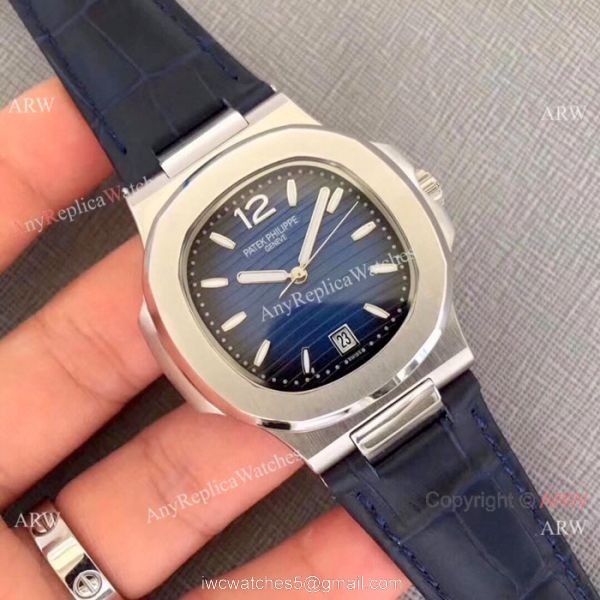 New Patek Philippe Nautilus Watch SS Gray Dial Black Leather Band