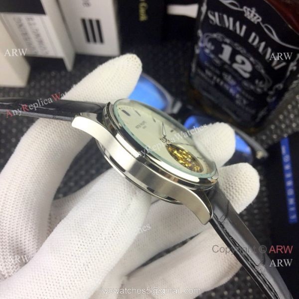Replica Patek Philippe Tourbillon Calatrava Men Watches SS Black Dial