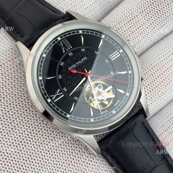 Copy Patek Philippe Tourbillon Men Watch Black Case Red Hand
