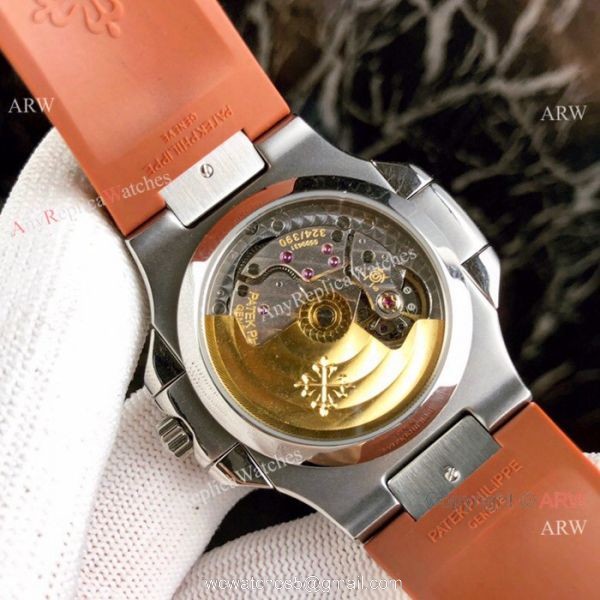 Fake Patek Philippe Engraving Nautilus Blue Rubber Strap Blue Dial