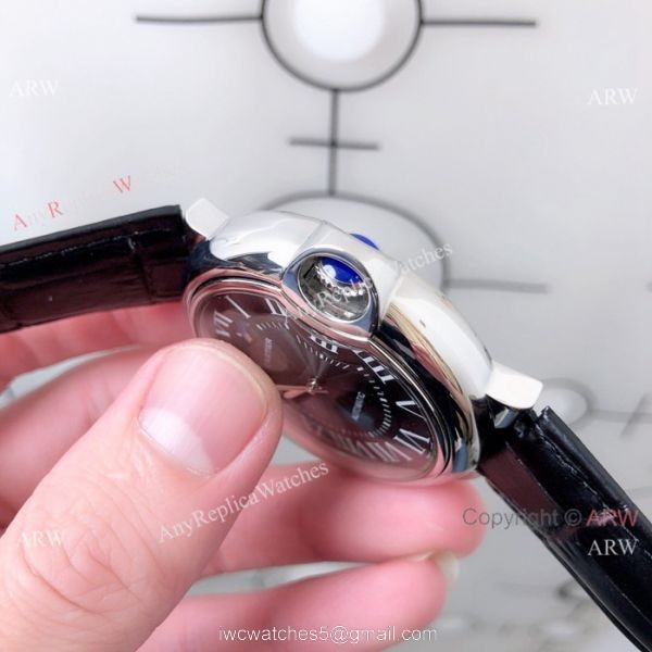 Copy Ballon Bleu de Cartier Moonphase Watch White Dial Black Leather Band