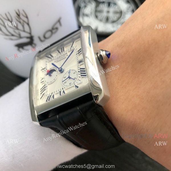 Cartier Tank Moonphase Men Wristwatch Rose Gold Black Dial