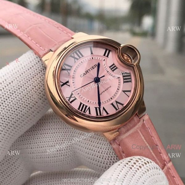 Swiss Quality Replica Cartier Ballon Bleu 33mm Watch SS Pink Dial