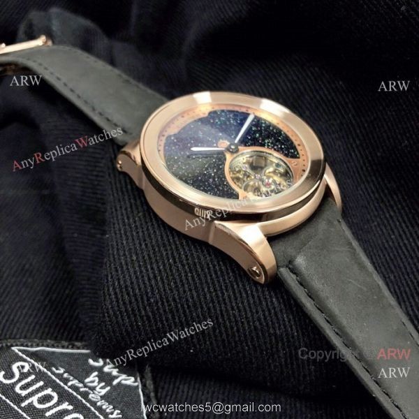 New Copy Calibre de Cartier Tourbillon watch Black Leather Band