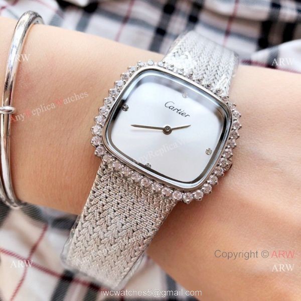 Fashion Cartier Replica Watches Rose Gold Diamond Case