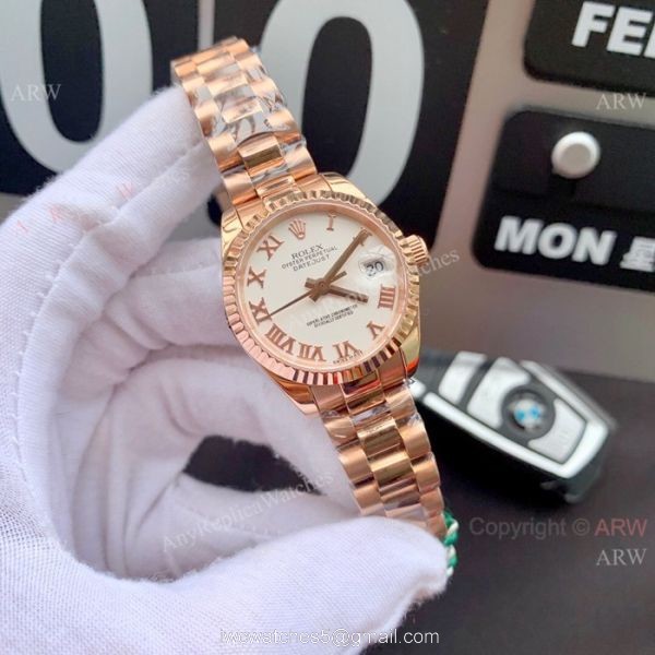 Swiss Replica Presidential Rolex Datejust 28mm Watch White MOP Dial Gold President