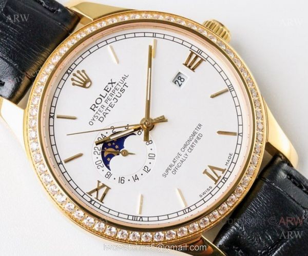 New Copy Rolex Datejust Moonphase Gold Watch Swiss 8217 Movement