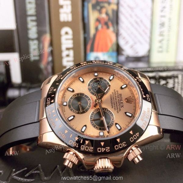 New Rolex Daytona Rubber Strap Replica Watch Rose Gold Case 40mm