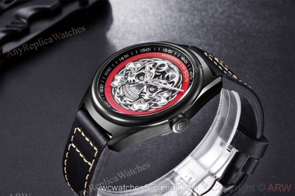 New Replica Pagani Design Black PVD Skeleton Skull Men Watch