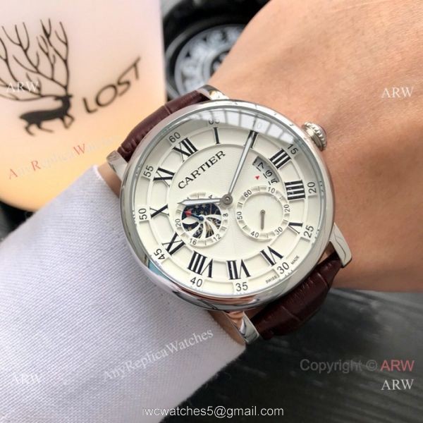Copy Cartier Rotonde De Stainless Steel White Dial 42mm Watch