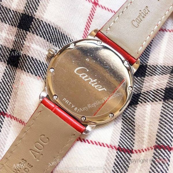 Japan Grade Replica Cartier SS Gray Leather Strap Watch