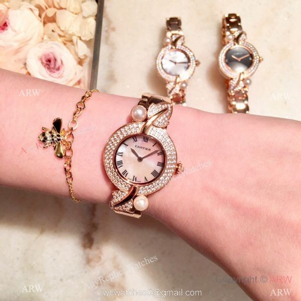 Swiss Quality Cartier Ladies 33mm Watch Rose Gold Sapphire Glass
