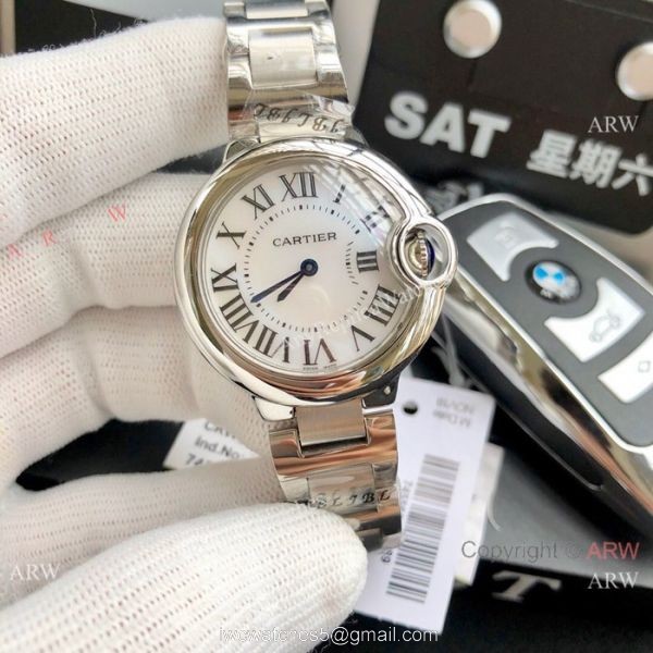 Ballon Bleu Cartier Quartz watch Copy Stainless Steel White Mop Face 33mm