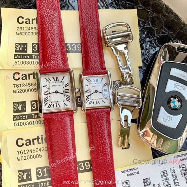 Cartier Solo Tank Quartz Watch SS Orange Leather Band