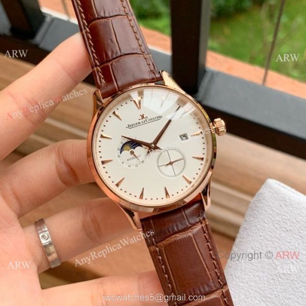 Fake Jaeger-leCoultre Moonphase Rose Gold White Dial Watch
