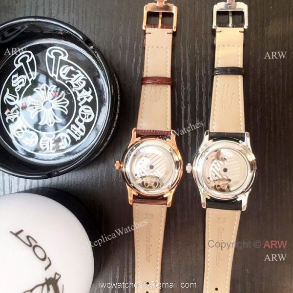 Copy Jaeger-LeCoultre Tourbillon SS Black Leather Strap Watch