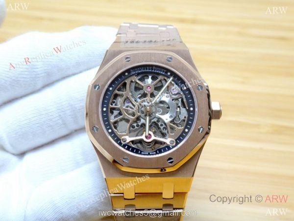 JF Fake Audemars Piguet Royal Oak Rose Gold Skeleton Watch