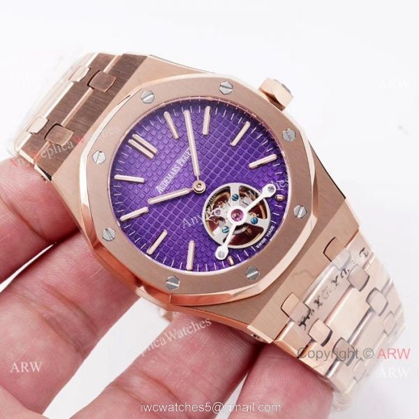 Swiss Copy Audemars Piguet Royal Oak tourbillon Watch Rose Gold Grey Dial