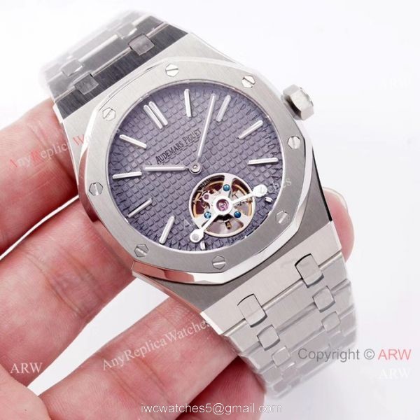Swiss Replica Audemars Piguet Royal Oak Tourbillon SS Blue Dial watch 2924 Movement