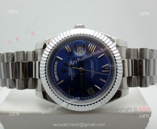 Best Rolex Day Date President Replica Watch 40mm Stainless Steel Blue Dial