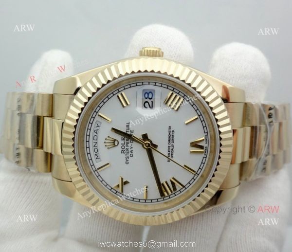 Rolex Day-Date White Dial Yellow Gold Watch 40mm Rolex Presidential Replica Watch