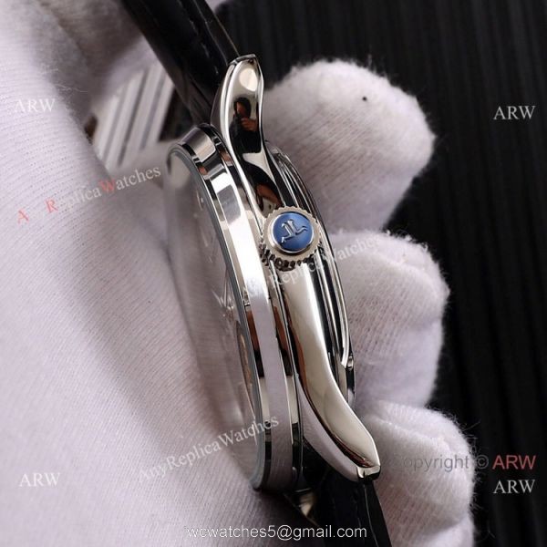 Fake Jaeger LeCoultre Tourbillon White Dial Black Leather Band Watch 42mm