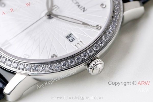 Swiss Replica Blancpain Villeret Ultraplate Lovers watch Diamond Bezel White Dial