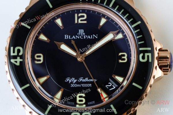 Swiss Grade Blancpain Fifty Fathoms Automatique Rose Gold Watch Best Replica 1:1