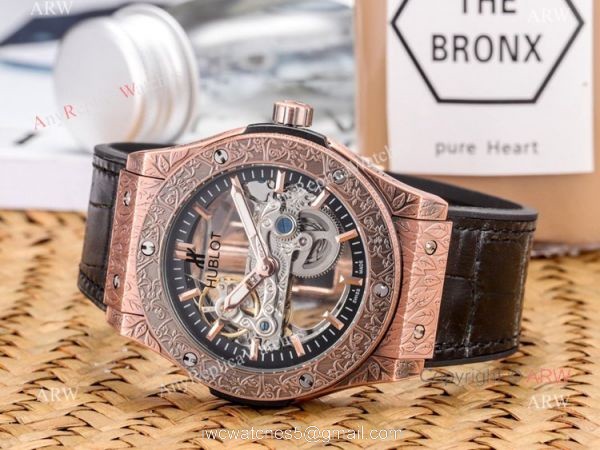 Copy Hublot Classic Fusion Tattoo Wristwatch Black Gummy Strap
