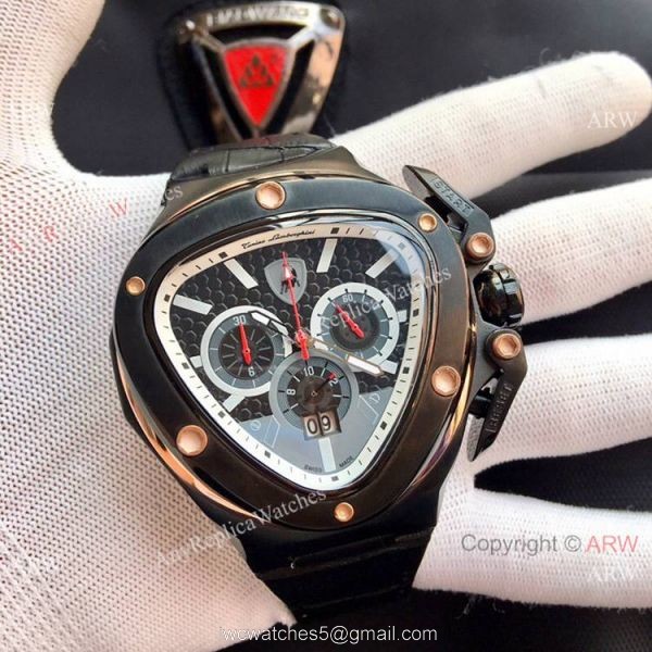 High Quality Tonino Lamborghini Spyder 1000 watch SS Black Leather Band