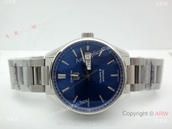 Swiss Replica Tag Heuer Carrera Calibre 5 Stainless Steel Blue Dial Watch