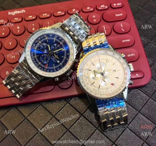 Copy Breitling Navitimer world GMT 45mm Watches Stainless Steel White Face
