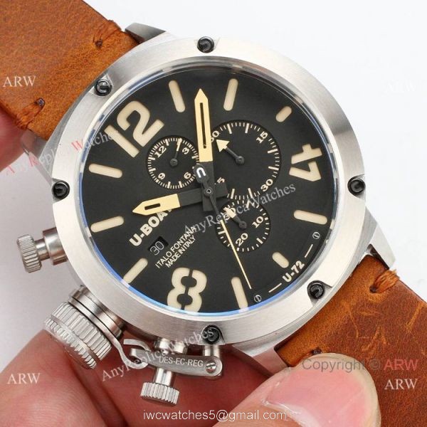 Best Replica U-Boat Classico U-72 Chronograph watches SS Yellow Leather Strap