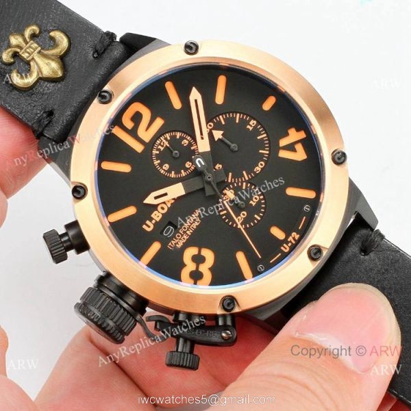U Boat Classico U-72 Replica Watches Rose Gold Bezel Black Dial