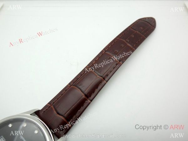 Buy Copy Rolex Geneve Cellini Black Watch Brown Leather strap